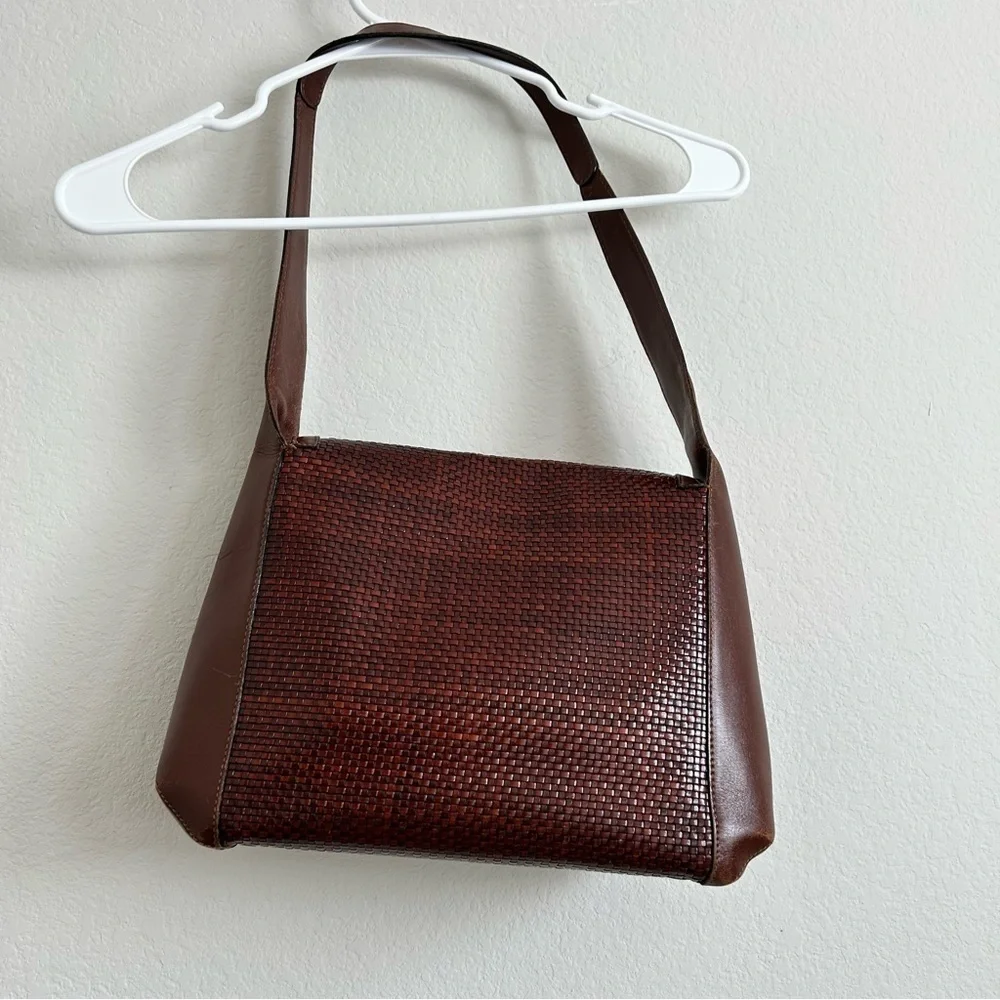 Bally Woven Leather Shoulder Handbag Rich Brown Late 90s/Early 2000s